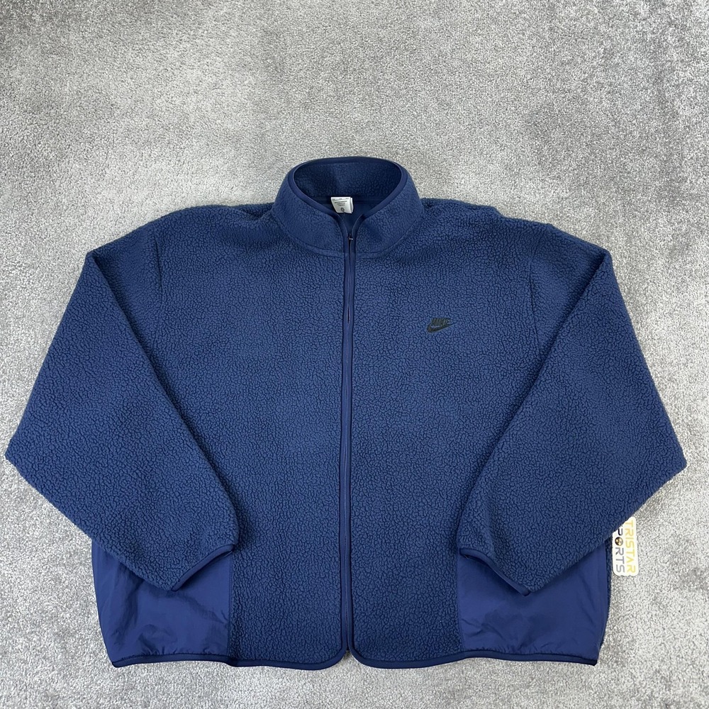 Nike Fleece Jacket Mens XXL Blue Full Zip Sherpa Oversized Coat FB8386-410